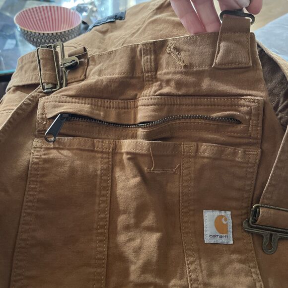 Carhartt Rugged Flex Canvas Bib Overalls Women Tan Loose Fit Bootcut Sz S 4-6 - Picture 8 of 8